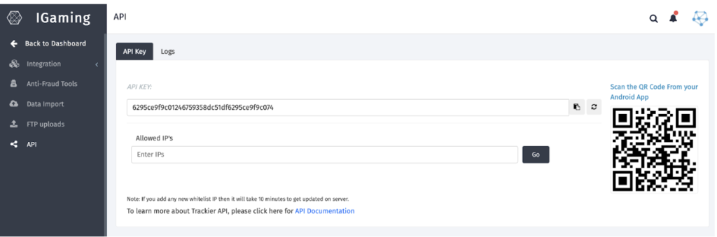 how to generate API key in Trackier process