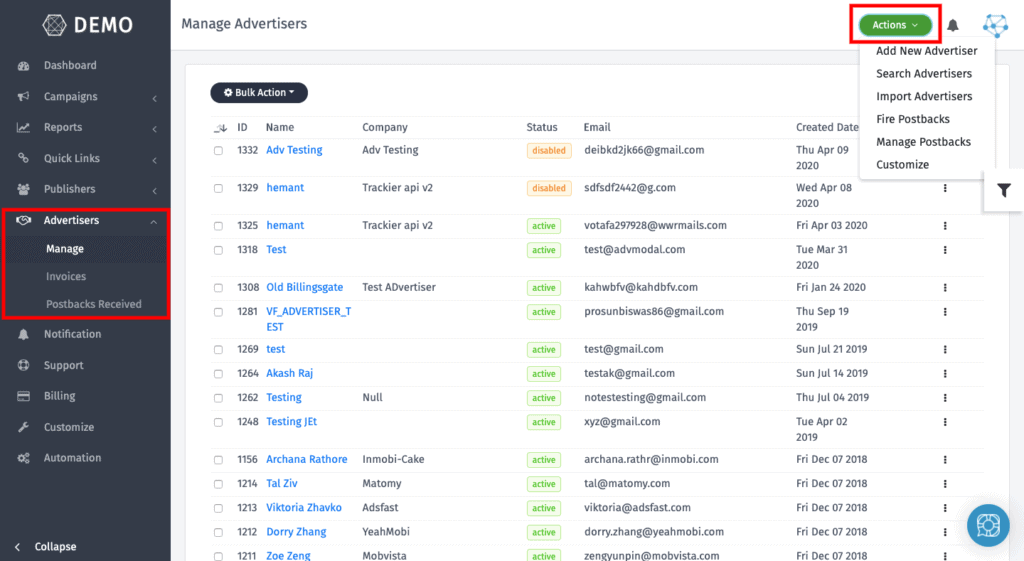 Advertiser Manage Update