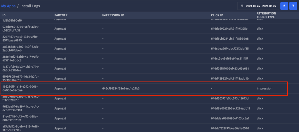 Added column for impression ID in event reports