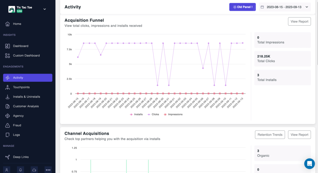 a picture of trackier mmp dashboard's activity report