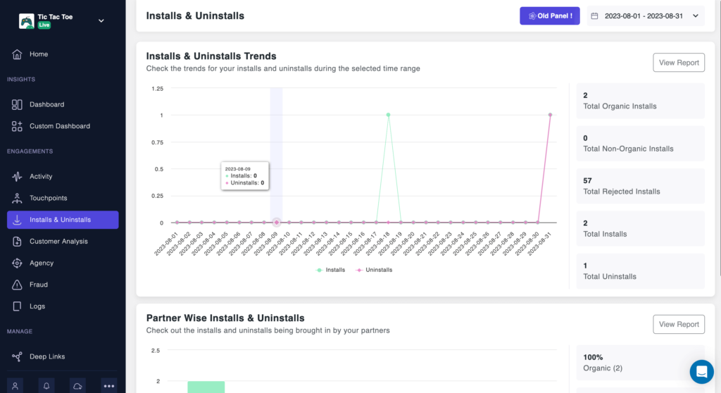 install and uninstall report in trackier MMP