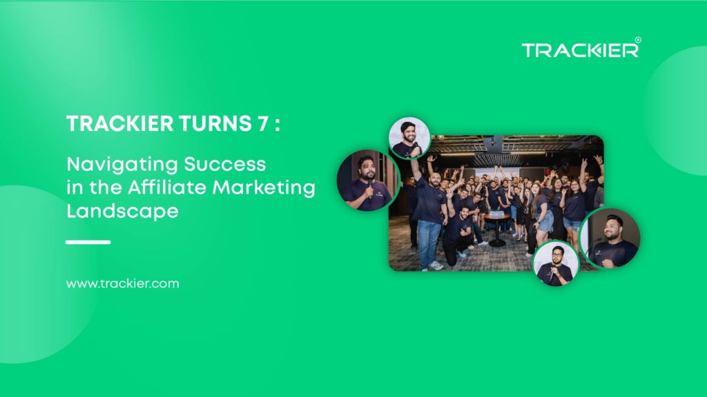 A blog banner for Trackier's 7th corporate anniversary blog post by CEO Faizan Ayubi